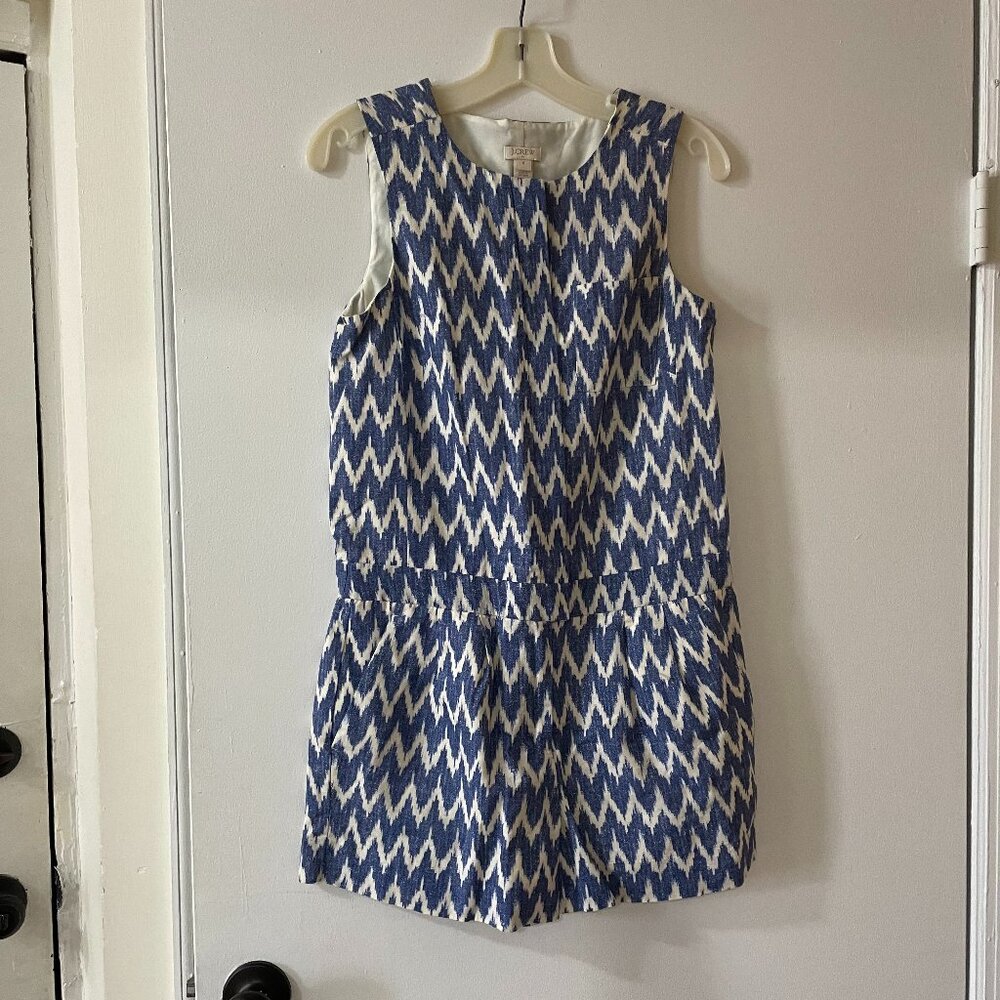J. Crew Blue and White Zigzag Sleeveless Romper